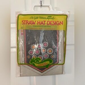Vintage New Open Box Faberge Straw Hat Floral Needlepoint Bag Kit